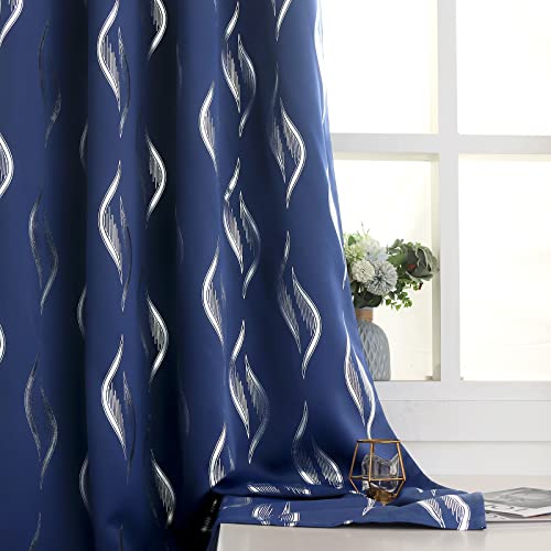 Image of BGment Wavy Navy Blue Blackout Curtains 72 Inch Length 2 Panels Set, Thermal Insulated Privacy Grommet Window Drapes for Kids Boys Bedroom, 52 x 72 Inch