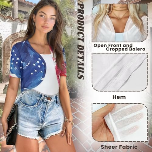 Image of Women's Shrug Short Sleeve Bolero Open Front Knit Party Tulle Cardigan Cropped Cardigan Shoulder Cover Up