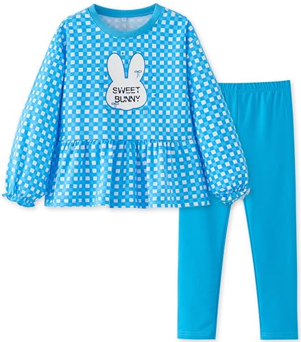 Image of UMELOK Girls Clothing Set 2 Pcs Long Sleeve Ruffle Print Top and Leggings Fall Outfit Size 4-7 Years