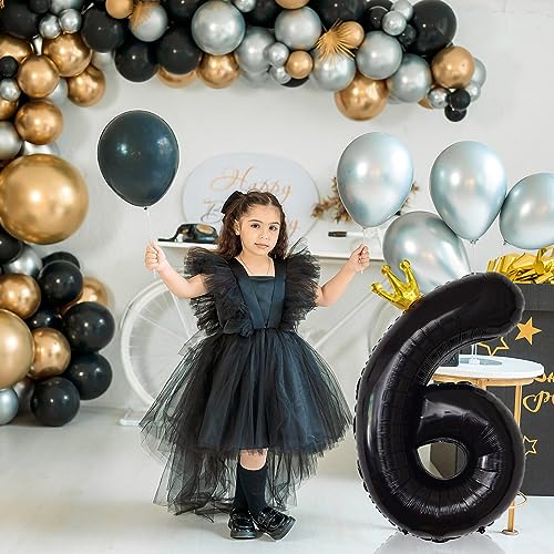 Image of Large Number 6 Balloons, Black 40 Inch Foil Number Balloon for Boys, Crown Self Inflating 0-9 Set Balloons for Girls 6th Birthday Party Decoration Anniversary Party Decorations kids Boys Supplies