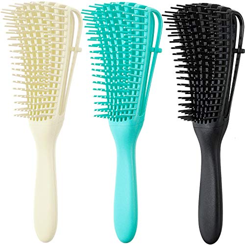 3 Pieces Detangling Brush Hair Detangler Brush for Hair Textured 3a to 4c Kinky Wavy/Natural Curly/Coily/Wet/Dry/Oil/Thick/Long Hair, Knots Detangler (Creamy-White, Black and Green)