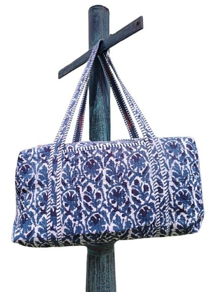 Indian Cotton Quilted Duffle Bags,Beautiful Block Print Quilted Bag,Weekender Bags,Handmade Colorful Travel Overnight Bags For Women Gifts