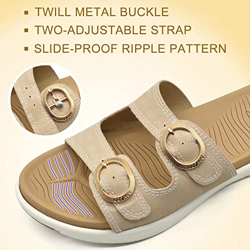 Coface Womens Orthotic Slides Comfort Plantar Fasciitis Arch Support Slip On Flat Sandals Ladies Soft Cushion Fashion Yoga Mat Slippers With Adjustable Straps, Beige Size 9 #TOP5