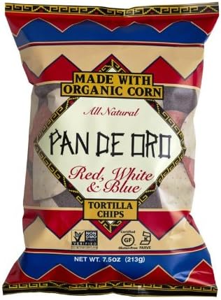 PAN DE ORO Tortilla Chips, Red, White and Blue, 7.5 Ounce (Pack of 12)