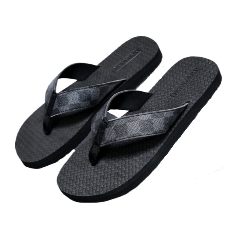 Checkered Sandals for Men Slip On Beach Flip Flops Platform Water Thong Waterproof House Slippers Open Toes Breathable Lightweight Summer Pool Party Vacation Comfort Wear Shoes Non-slip Cloud Sole