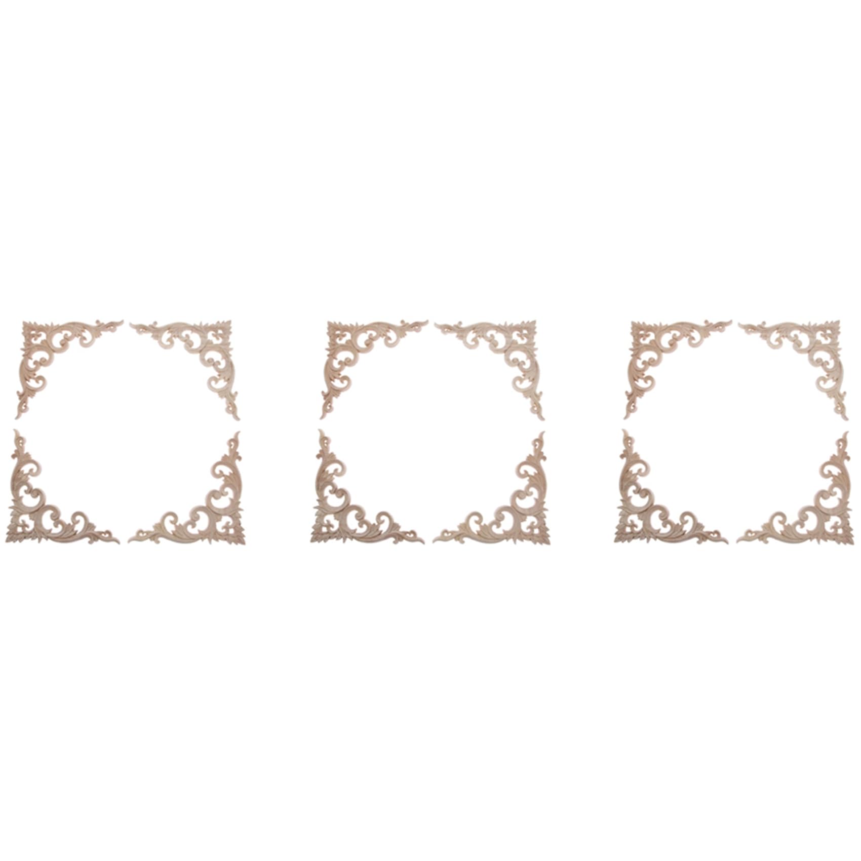 Vjsujehgy 12Pcs/Set Wood Carved Corner Onlay Applique Unpainted Frame Cupboard Cabinet Decal for Decoration 15cm