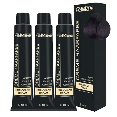 FemMas Tinte para el cabello 3 x marrón oscuro chocolate intenso 3.99 I crema tinte para el cabello con aceite de argán, queratina y ceramidas, coloración permanente del cabello o tinte para