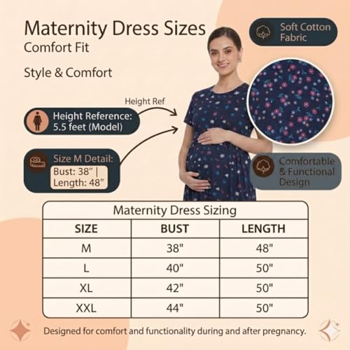 Image of Zero Clothing Feeding Dress for New Moms Casual Loungewear Ankle Length | Cotton Maternity Nighty | Zipless Feeding Dresses for Women | Pregnancy & Nursing Wear