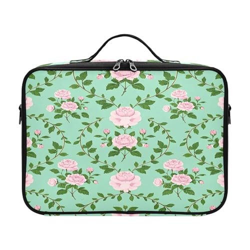 zyrtty Travel Makeup Train Case Green Peony Flowers Pattern Cosmetic Organizer Portable Storage Bag with Adjustable Dividers for Cosmetics Brushes Toiletry Jewelry Digital Accessories