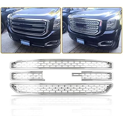 GaofeiLTF Chrome Grille Overlay Kit Fits GMC Yukon XL SLE SLT 2015-2020 Snap On Main Upper Grill Insert Cover Trim Replacement, 4 pcs Cover