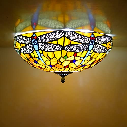 Plafonnier LED libellule de 40cm en vitrail bleu artisanal - 5