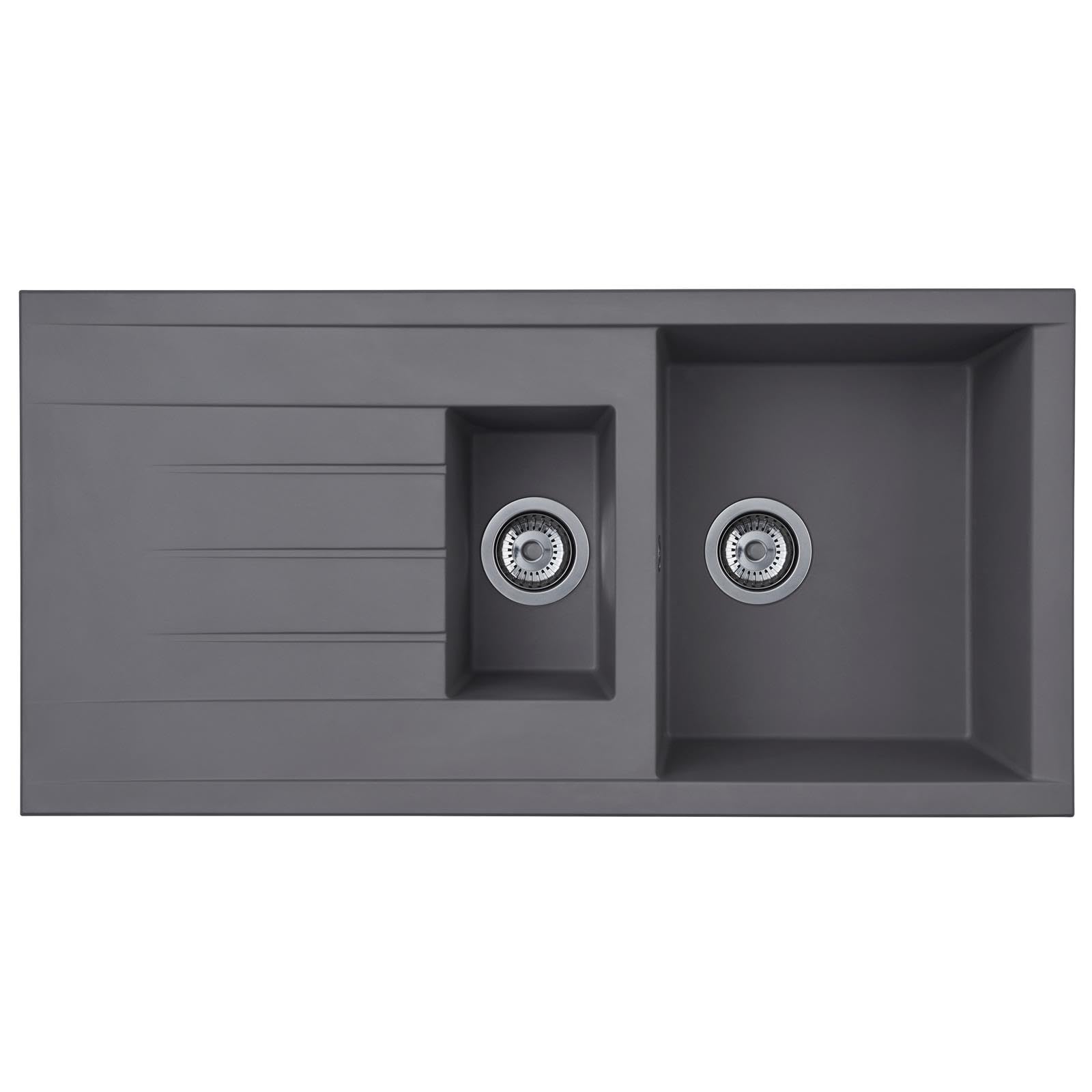 Liquida Grey Cu15gr 1.5 Bowl Composite Reversible Inset Kitchen Sink With Waste