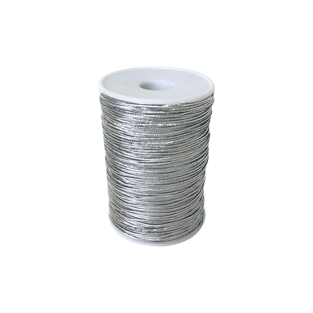 1mm Silver Metallic Elastic Stretch Cord - 100m, Braiding Rope, Ornament Hanging Cord for Beading & Jewelry Making Gift Wrapping