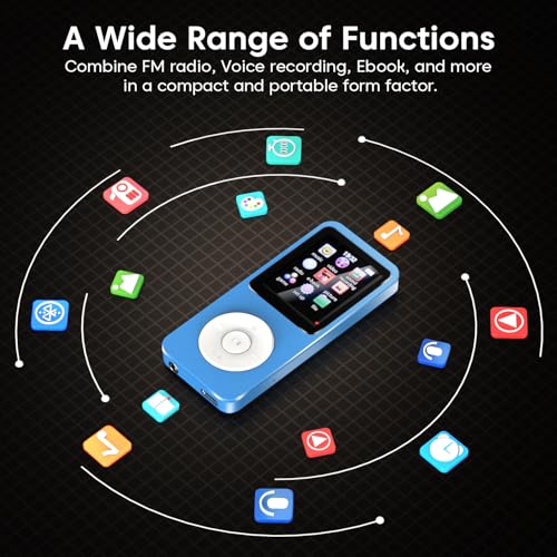 Image of Sounce 16GB Mini MP3 Music Player with Bluetooth 5.4, HiFi Lossless Audio, Video Playback, Voice Recording, FM Radio, E-Book Reader & Built-in Speaker | Expandable Up to 128GB (Blue)