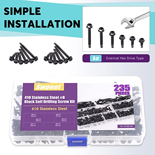 Kit Tornillos Autoperforantes Acero Inoxidable #8 Hexagonal 235 Pcs miniatura 7