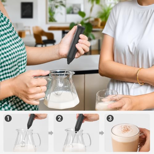Image of PRIMESKY Coffee Frother Electric Blender Wand 3 Speed Modes Rechargable Mini Handheld Milk Frother with Stainless Steel Whisk Drink Mixer for Coffee Cappuccinos Matcha Gift - Black (2 in 1 Whisker)