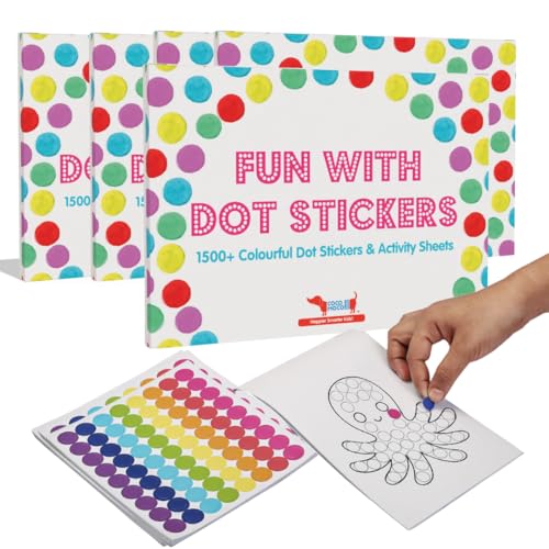 Image of CocoMoco Kids Premium Dot Stickers for Kids with 123, ABC and Animals Sticker Book -1500+ Round Stickers Fun Craft Supplies for Girls, Journaling, Labelling, Organising (Pack of 5)