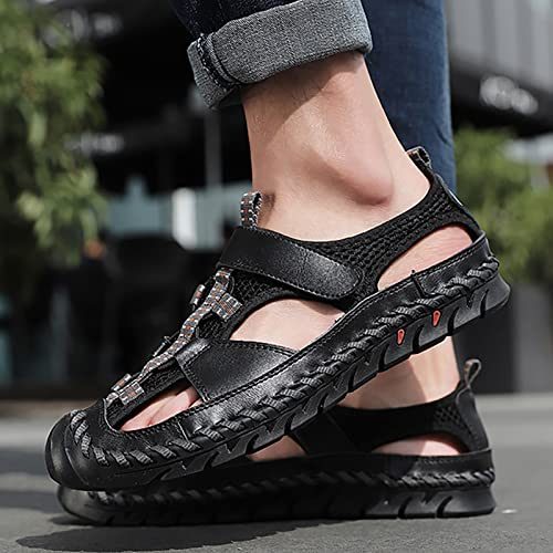 Men's Closed Toe Casual Sandals, Large Size Handmade Hiking Sandals, Real Leather Fashion Backpacking Beach Shoes3