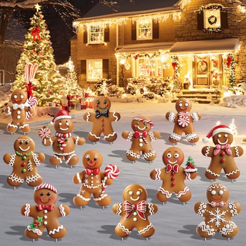 12 Pcs Christmas Gingerbread Man Yard Signs with Stakes - Xmas Gingerbread Yard Stakes Lawn Signs for Christmas Holiday Pathway Garden Patio Party Favors - image 7