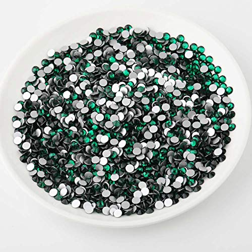 Image of Beadsland Flat Back Crystal Rhinestones, Emerald, SS30, 576pcs | Flatback Glass Gems, 6.3-6.5mm, for Nail Art Craft, Glue Fix,Dark Green