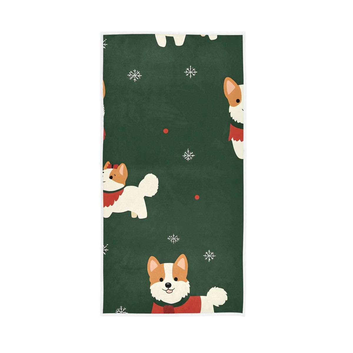 LSRCPD Cute Dogs in Christmas Green Hand Towel, Bathroom Towel for Hand, Face, Hair, Yoga, Kitchen, Bath 15 x 30 Inches