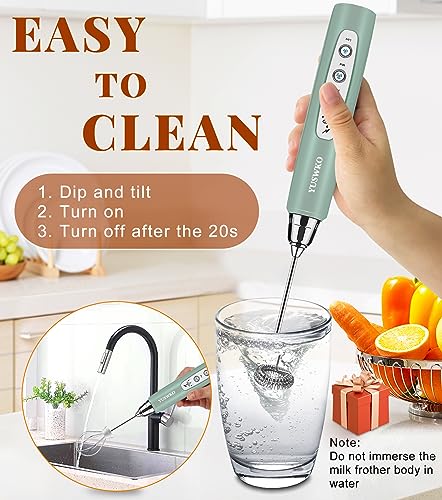 Image of YUSWKO Milk Frother Handheld for Coffee with Stand, Rechargeable Drink Mixer with 3 Heads 3 Speeds Electric Coffee Frother Whisk, Gift for Many Occasions and Festival