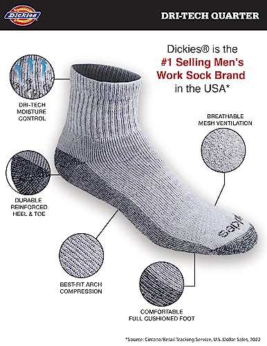 Image of Dickies Men's Dri-Tech Moisture Control Quarter Socks, Available in M-XXL (6, 12, 18 Pairs)