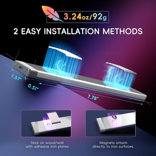 Image of lexall 3 Pack Rechargeable Under Cabinet Lighting with Charging Station | Rechargeable Motion Sensor, RGB Color Changing Dimmable LED Bar, Magnetic, For Kitchen Bedroom Garage