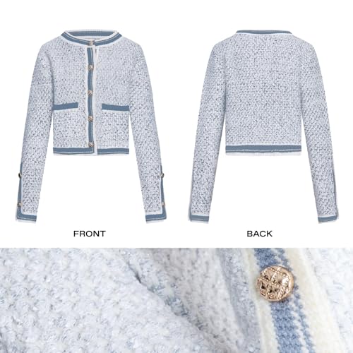Womens Knit Cardigan Sweaters Casual Open Front Button Down Long Sleeve Cropped Tweed Jacket Trendy 20254