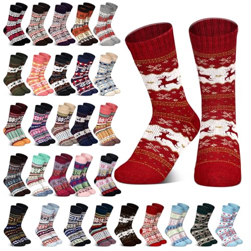 Image of Hoolerry 30 Pairs Christmas Fuzzy Socks in Bulk for Women Adult Men Gifts Fluffy Holiday Winter Socks Unisex Warm Crew Gifts
