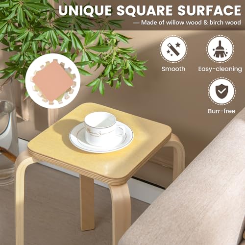 Image of GLACER Stackable Stools, 18-Inch Wooden Student Chair Set of 4 w /Square Top, Anti-Slip Foot Pad, Flexible Seating for Elementary, Classroom Stools for Dining Room Office Kitchen (Assorted Color)