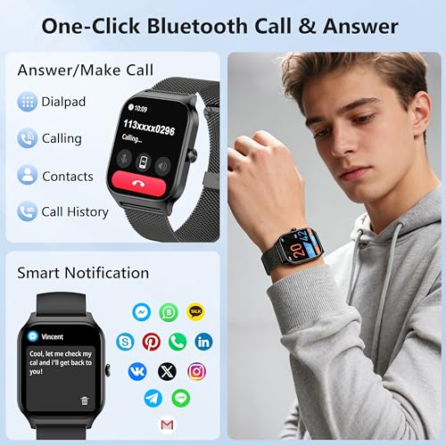 Image of Smart Watch, 1.85'' Smart Watches Women Men Make /Answer Call, Heart Rate /Blood Pressure /Sleep Monitor, 110+Sports Modes, Voice Control, Waterproof Fitness Watch Compatible for Android & iPhone