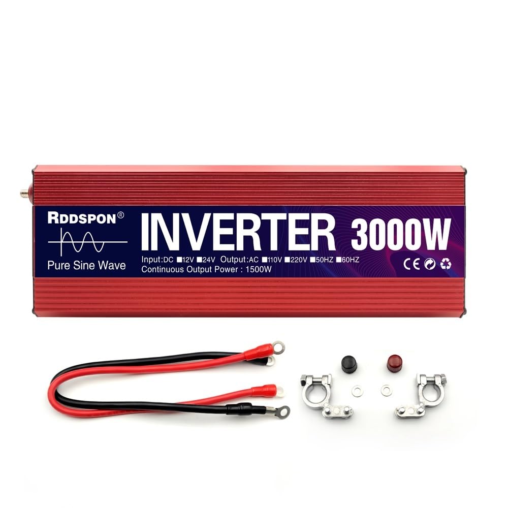 EWWFGUR DC 12V To AC 110V 220V 50Hz 1000W 1600W 2200W 3000W Power Converter Solar Inverters(3000W,110-120V)