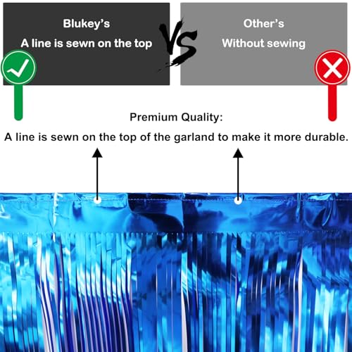 Image of Thick 10 Feet by 15 Inch Royal Blue Foil Fringe Garland - Pack of 3 | Shiny Metallic Tinsel Banner for Parade Floats, Bridal Shower, Wedding, Birthday, Christmas | Wall Hanging Drapes (3)