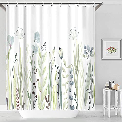 Aoke Floral Shower Curtain 72 X72 Inches, Waterproof Fabric Watercolor Green And Blue Plant Leaves Bathroom Shower Curtains Set With 12 Plastic Hooks, Weighted Hem, Durable, Washable (Blue) #TOP10