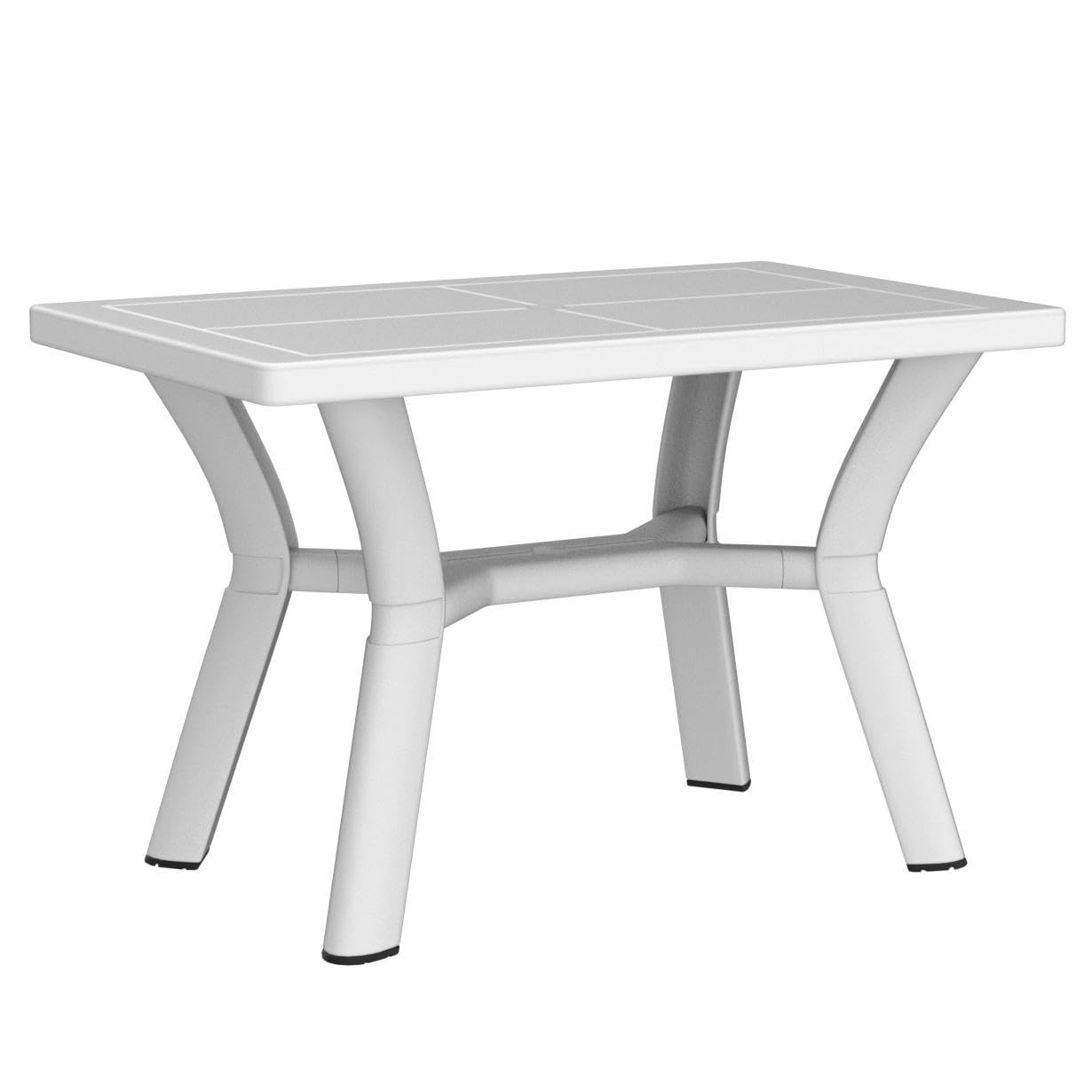 RESOL Dalia Mesa Jardín Rectangular 115 x 72 hasta 4 Personas Diseño Moderno y Elegante con Agujero de Sombrilla y Protección UV para Comedor Exterior en Patio, Terraza o Porche - Blanca