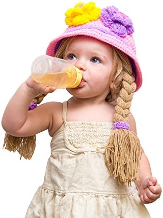 Princess Anna Elsa knit Baby Girl hat wig with braid (Purple Large)