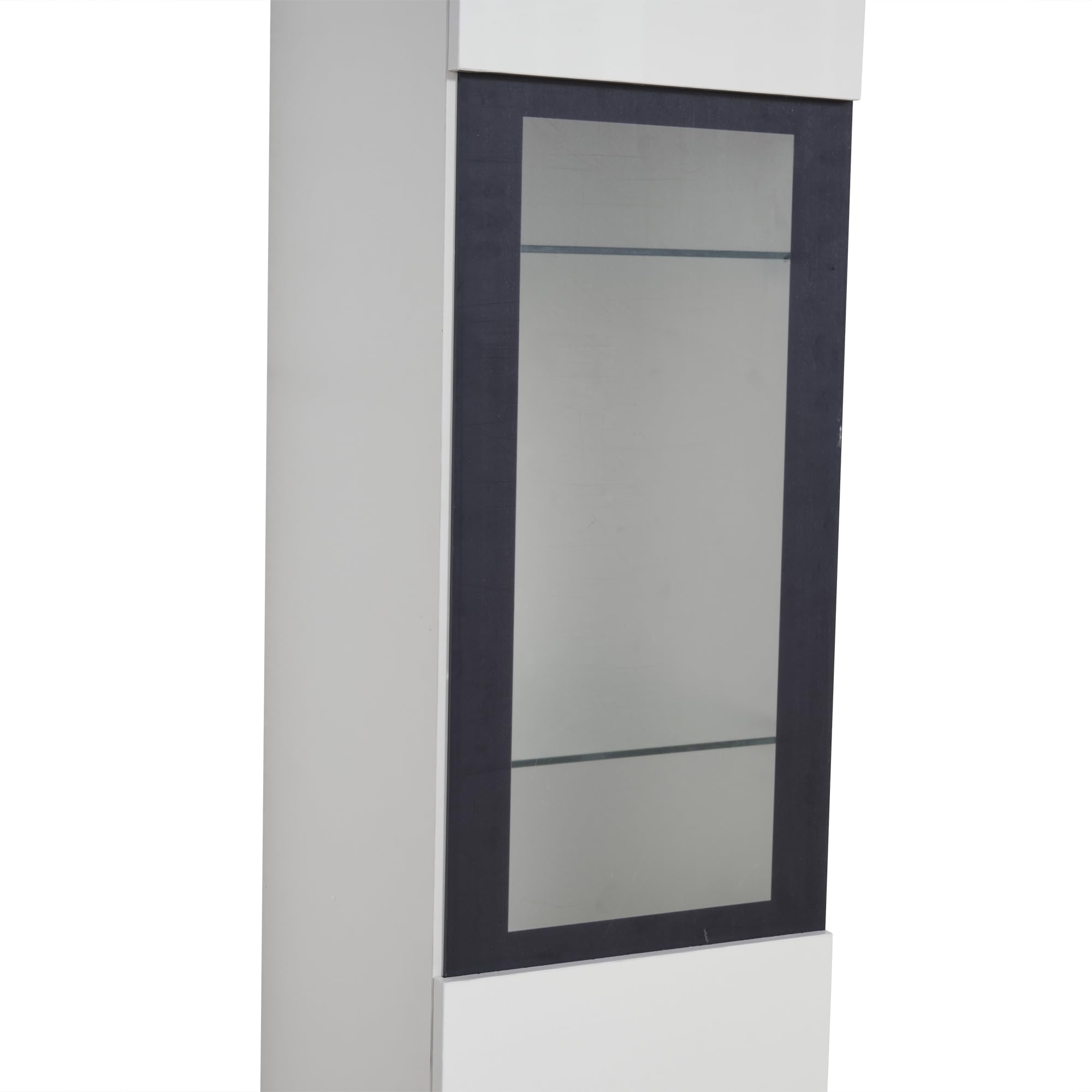 Set di 3 mobili per soggiorno, TV, illuminazione LED, colore: bianco brillante, 1 armadio, 1 mensola sospesa, 1 vetrina