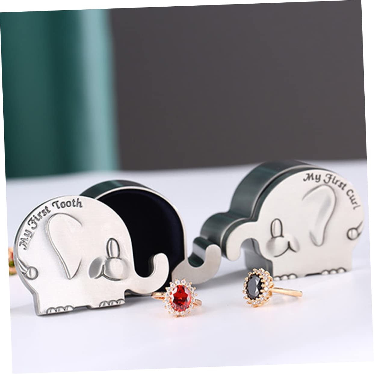 RORPOIR 1Pair My First Curl and Tooth Box Adorable Elephant Shaped Keepsake Box for Newborns Smooth Finish for Safety present for Showers and Birthdays