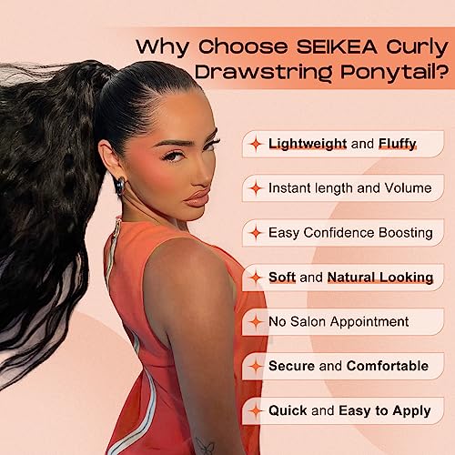 Seikea SK-26PT598-4H27D Ponytail Extension, Pt005 Isabella 26 Inch Long Bohemian Curly Highlight Drawstring Ponytail Multi Layered Light Fluffy Clip In Hair Extensions Ponytail Chocolate Brown Caramel Blonde Highlights thumb #3