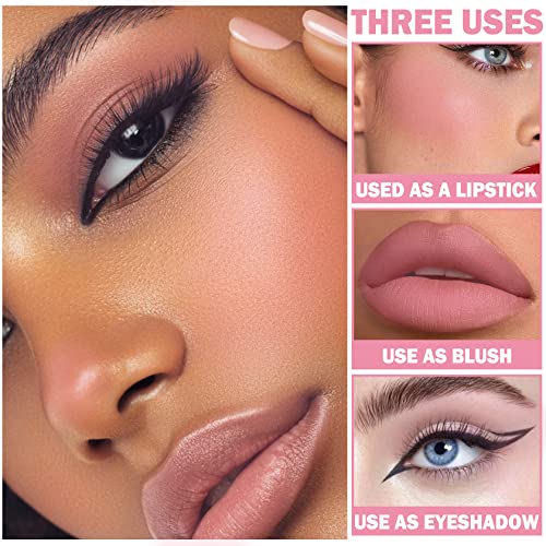 Cream Blush Stick With Brush,Waterproof Blush Makeup,Long Lasting 3 In 1 Cheek Blush & Lip Tint & Eye Shadow Makeup Stick,Easy To Use Blends Effortlessly,Cream Blush Makeup For All Skin Tones - Cherry Pink #TOP4