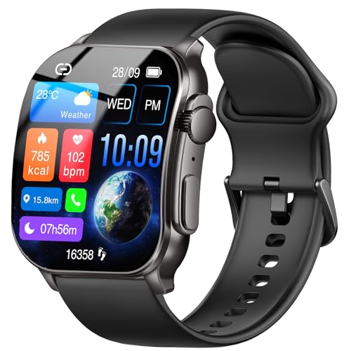 Smart Watch for Men, 2.01' AMOLED Curved Display Fitness Tracker with Answer/Make Calls, 100+ Sport Modes, Fitness Watch with 24/7 Heart Rate/Sleep Monitor/Pedometer, IP68 Waterproof, for Android iOS