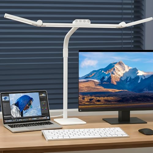 Image of LED Desk Lamp for Home Office with Base, 28.2 inch Adjustable Gooseneck Swing Arm Bright Desk Light, Dimmable Architect Table Lamp for Desktop Computer Light, Reading, Study, Workbench(White)