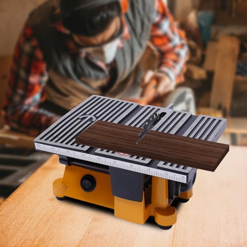 Deroanke Electric Table Top Sawl,4Inch Mini Table Saw, 4500Rpm Table Saw,DIY Hobby Wood BladeRunner Model Cutting Table Saw with Two Kinds of Blades for Metal, Plastic