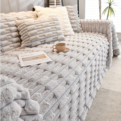 「Tuokus」ソファーカバー 300x180cm 2人掛け 3人掛け 肘付き 柔らかく ふわふわ 暖かい ソファパッド クッション ソファー スリップ 洗える 防塵 冬用 イミテーションウサギ TSFTJ33