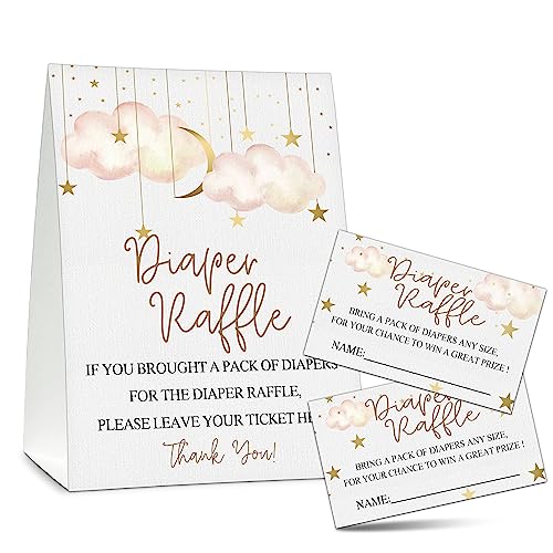 TIOFUNO Shower Game Set, 50 Diaper Raffle Tickets with 1 Standing Sign