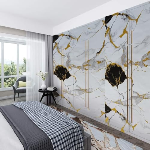 Image of Self Adhesive Marble Wallpaper Kitchen Oil Proof & Waterproof Wallpaper for Cabinet Makeover, Almirah, Plastic & Tabletop, Wardrobe (60x200cm) (New White Black Gold)