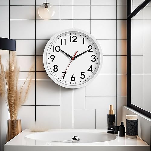 Image of DAXSMY 12 Inch Wall Clock Battery Operated Silent Non Ticking Analog Modern Decorative for Office Kitchen Outdoor Living Room Classroom Bedroom Bathroom School(White)