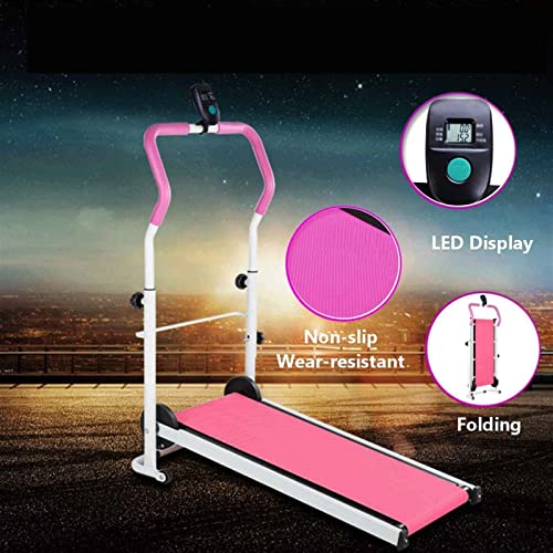 Image of Folding Electric Treadmill Portable Electric Treadmill for Home Gym Fitness Equipment Mechanical Treadmill LED Display (Pink)