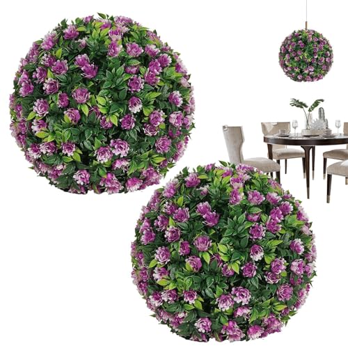 Artificial Topiary Balls 25cm UV-protected Set Of 2 Decorative Topiary Balls Hanging Grass Ball No Maintenance Ever Green Fake Leaf For Patio Garden Indoor (Flowers 25 * 25cm)
